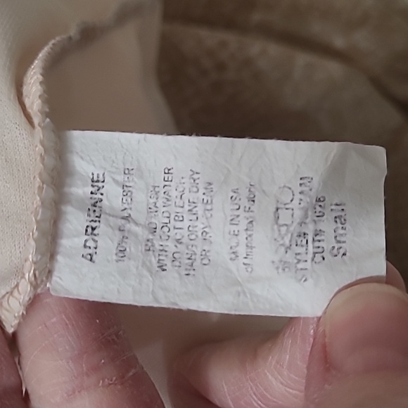 Adrienne Tan & Cream Snakeskin Overlay Top with Sheer Sleeves size Small - Picture 4 of 6